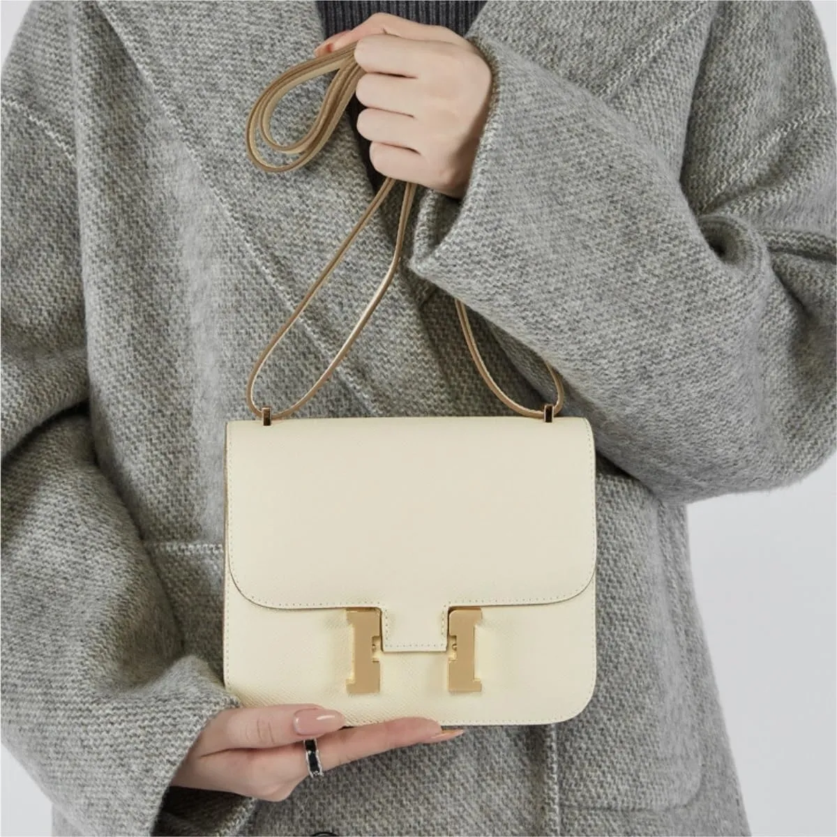 Cowhide Small Square Bag, One-shoulder Crossbody Bag