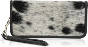 Cowhide Wallet for Women, Cow Skin Zipper Leather Clutch, Western Wristlet Hand Purse, Mothers Day Gift, Fur Wallets for Her