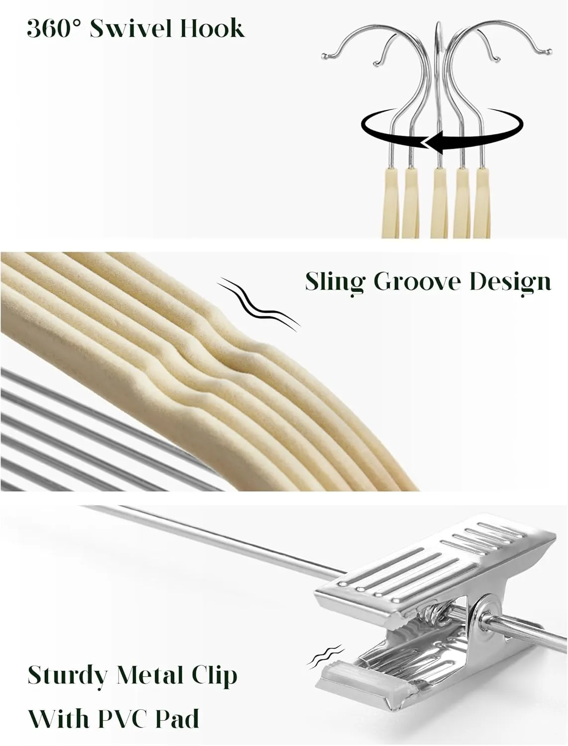 Cozymood Velvet Skirt Hangers 36 Packs Ultra Thin Hangers with Clips Non Slip Velvet Pant Hanger Space Saving Clothes Hanger with Clips for Pants, Skirts, Jeans, Shorts (Beige)