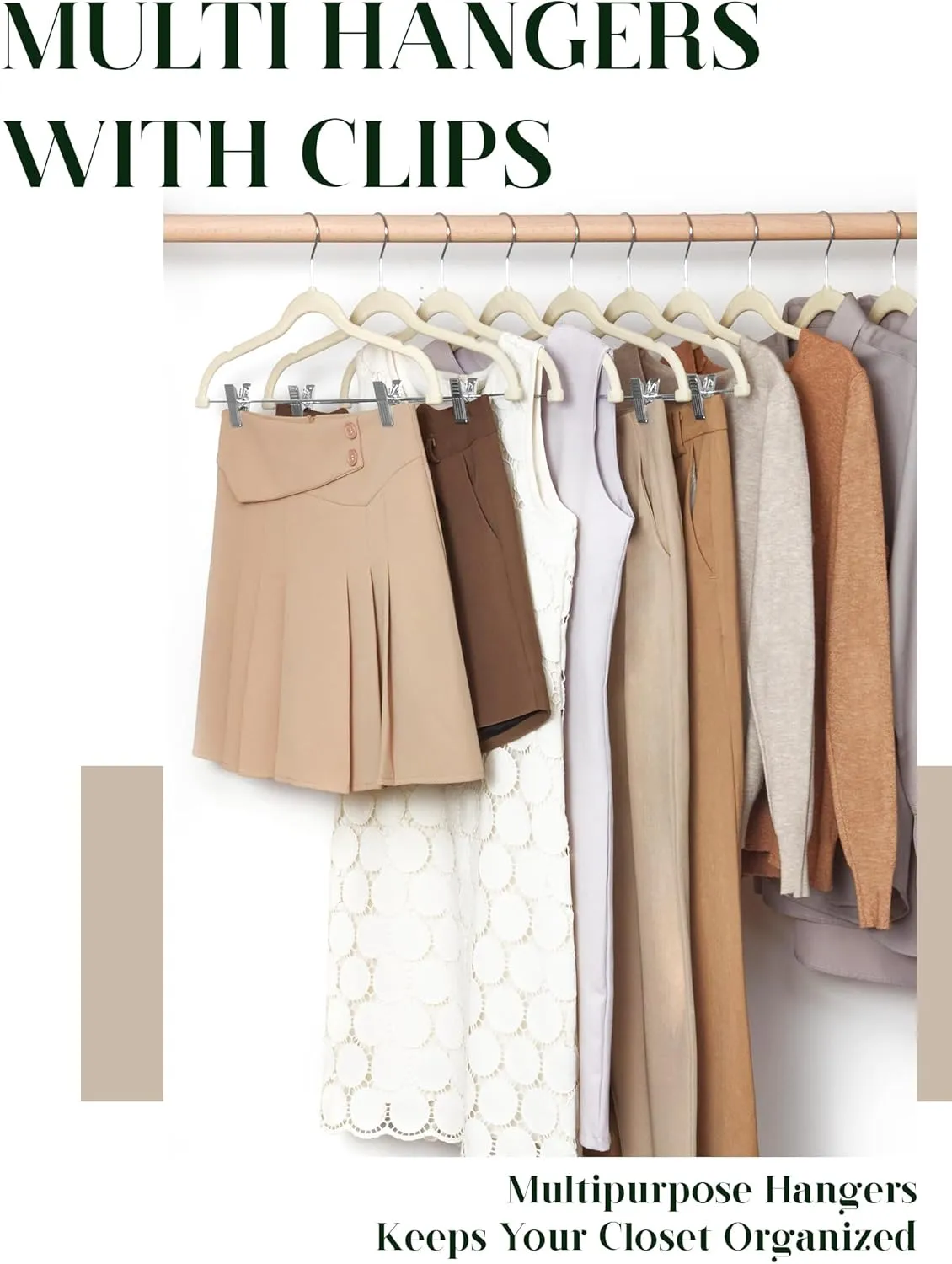 Cozymood Velvet Skirt Hangers 36 Packs Ultra Thin Hangers with Clips Non Slip Velvet Pant Hanger Space Saving Clothes Hanger with Clips for Pants, Skirts, Jeans, Shorts (Beige)