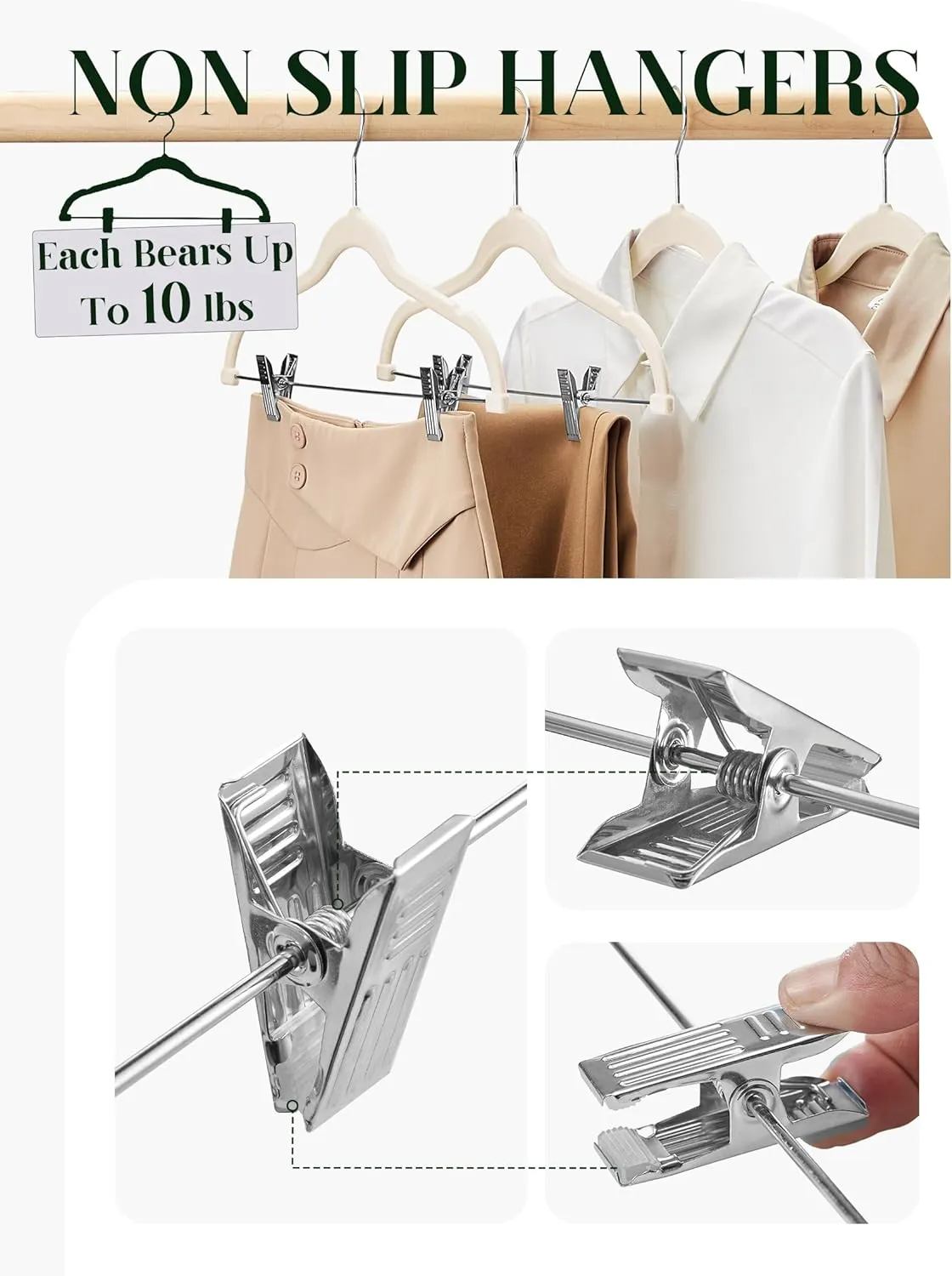 Cozymood Velvet Skirt Hangers 36 Packs Ultra Thin Hangers with Clips Non Slip Velvet Pant Hanger Space Saving Clothes Hanger with Clips for Pants, Skirts, Jeans, Shorts (Beige)