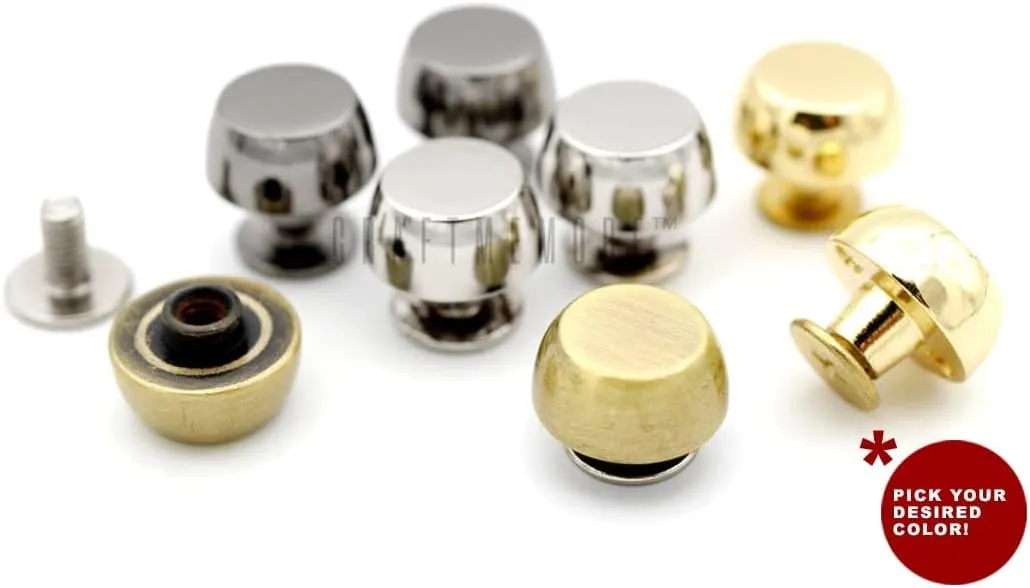 CRAFTMEMORE 6 pcs 11mm Round Screw Back Studs Cone Spike Rivets Handbag Purse Feet Leathercraft Decorations VT106 (Gold)