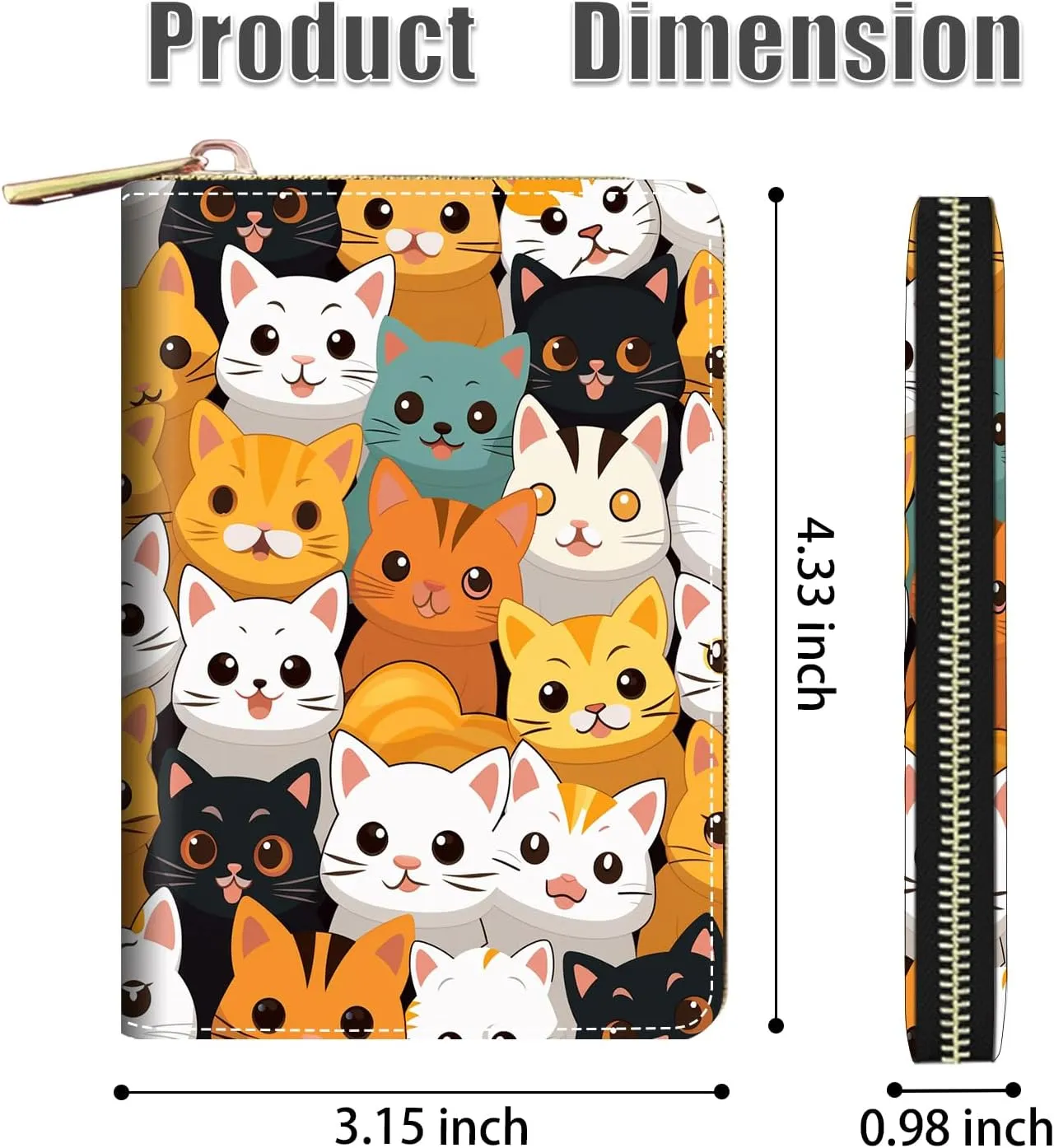 Credit Card Holder Wallets for Women, RFID Blocking Small Leather Card Case Wallet with Zipper Accordion Wallets, Cute Cartoon Cats