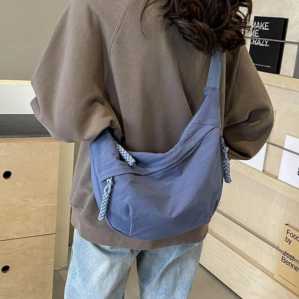 Crescent Crossbody Bags for Women Hobo Bag Luna Bag Dumpling Bag Nylon Multi-Pocket Sling Bag Moon Shoulder Bag (Blue)