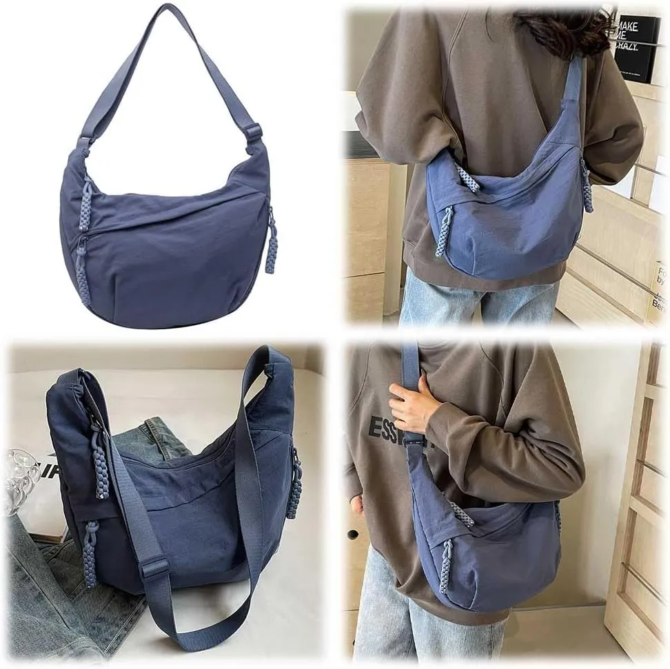 Crescent Crossbody Bags for Women Hobo Bag Luna Bag Dumpling Bag Nylon Multi-Pocket Sling Bag Moon Shoulder Bag (Blue)