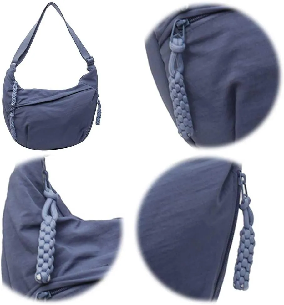 Crescent Crossbody Bags for Women Hobo Bag Luna Bag Dumpling Bag Nylon Multi-Pocket Sling Bag Moon Shoulder Bag (Blue)