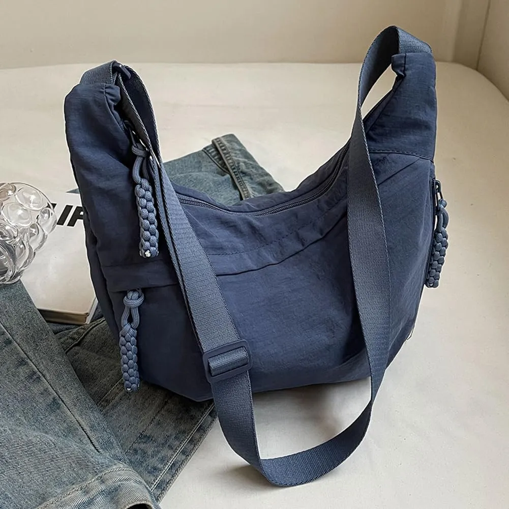 Crescent Crossbody Bags for Women Hobo Bag Luna Bag Dumpling Bag Nylon Multi-Pocket Sling Bag Moon Shoulder Bag (Blue)