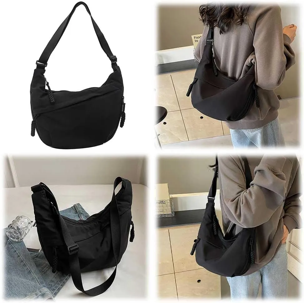 Crescent Crossbody Bags for Women Hobo Bag Luna Bag Dumpling Bag Nylon Multi-Pocket Sling Bag Moon Shoulder Bag