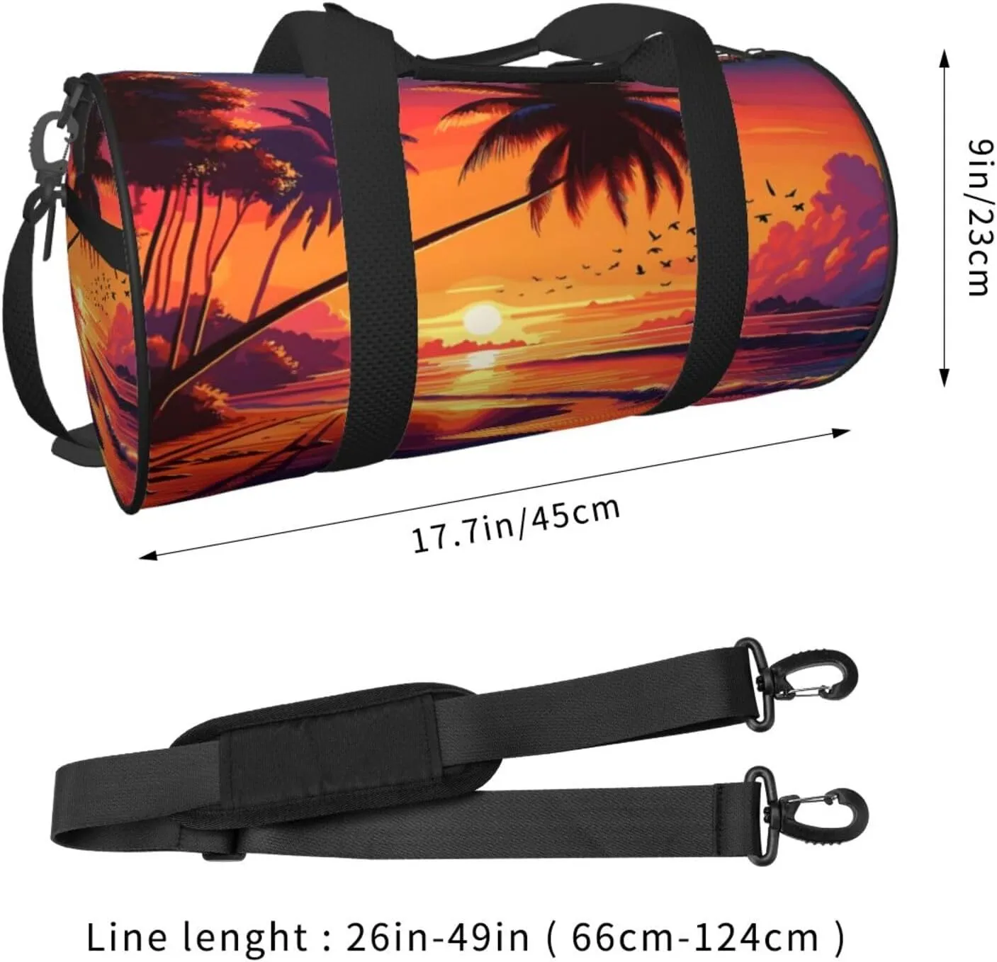 Crimson Sunset Beach Round Travel Duffel Bag Large Capacity Gym Sports Bags for Hiking Vacation Trips