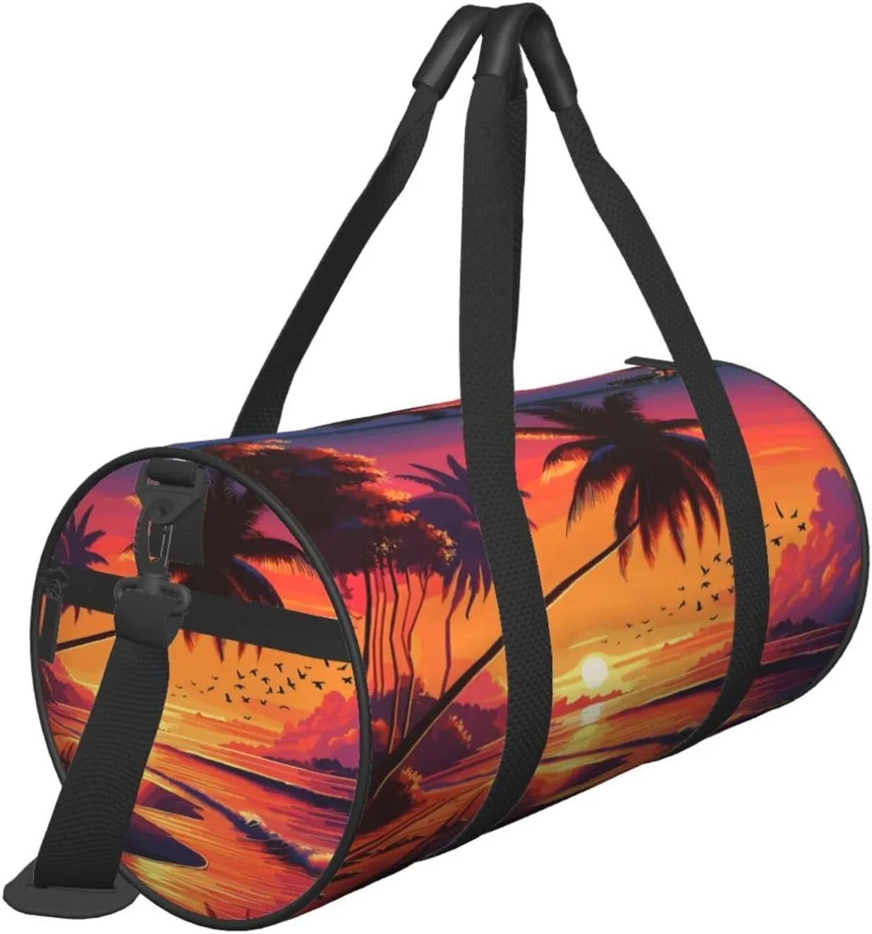 Crimson Sunset Beach Round Travel Duffel Bag Large Capacity Gym Sports Bags for Hiking Vacation Trips