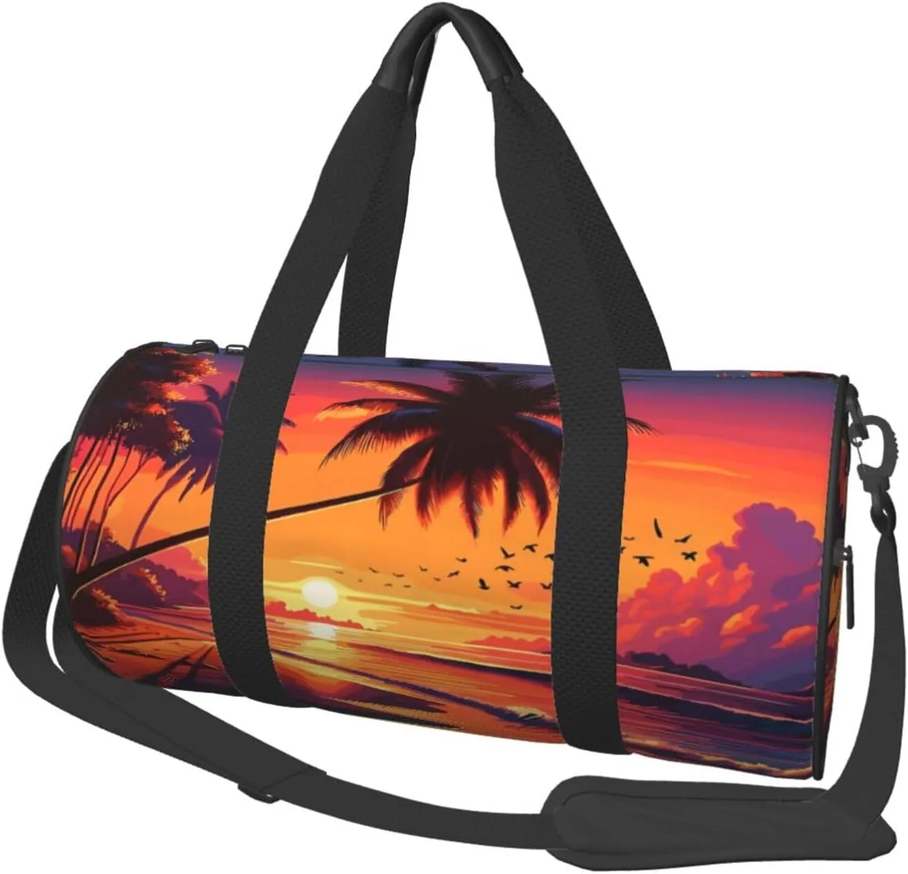 Crimson Sunset Beach Round Travel Duffel Bag Large Capacity Gym Sports Bags for Hiking Vacation Trips