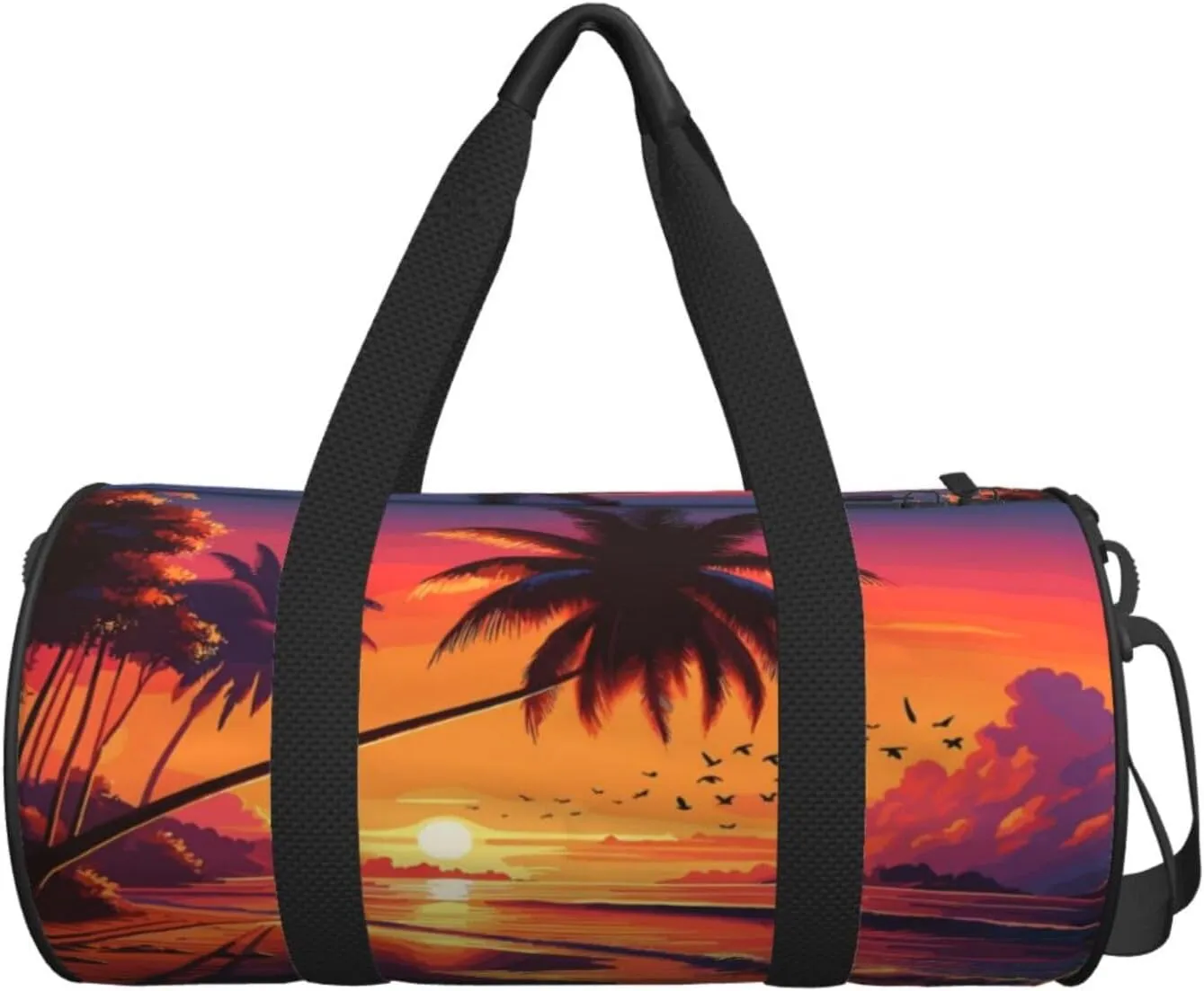Crimson Sunset Beach Round Travel Duffel Bag Large Capacity Gym Sports Bags for Hiking Vacation Trips
