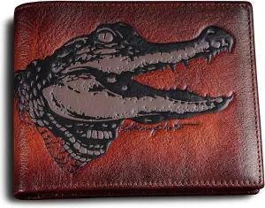 Crocodile Mens Leather Wallets,Personalized Retro Bifold Wallet For Men,RFID Blocking Nice Men's Wallet,Gifts for Him Husband,Boyfriend Gift (Brown Upgrade)