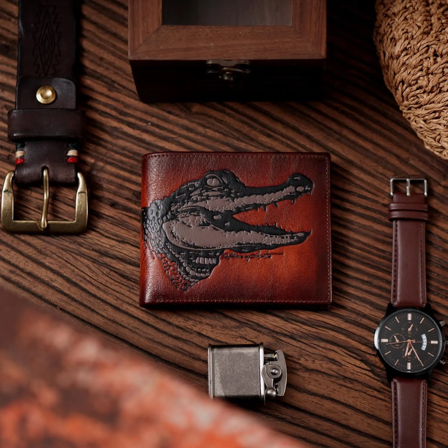 Crocodile Mens Leather Wallets,Personalized Retro Bifold Wallet For Men,RFID Blocking Nice Men's Wallet,Gifts for Him Husband,Boyfriend Gift (Brown Upgrade)