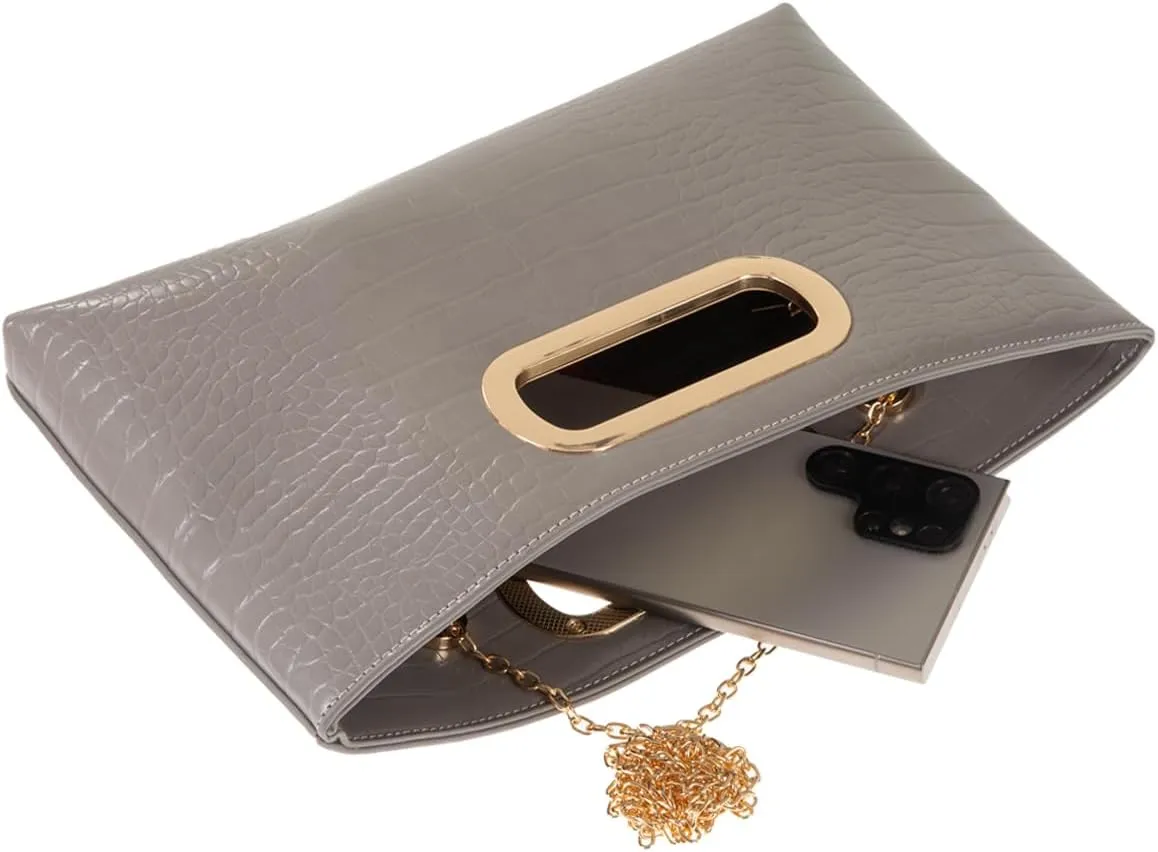 Crocodile Synthetic Leather Top Handle Clutch