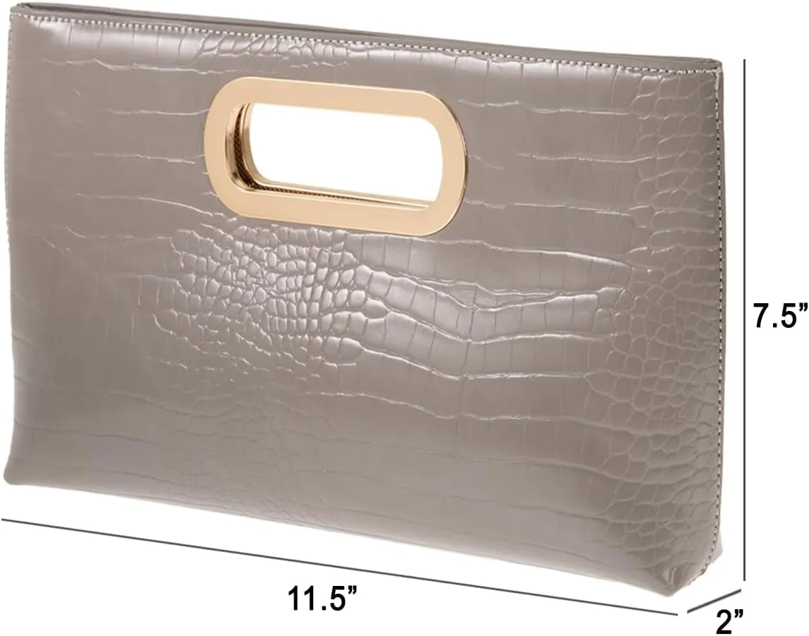 Crocodile Synthetic Leather Top Handle Clutch