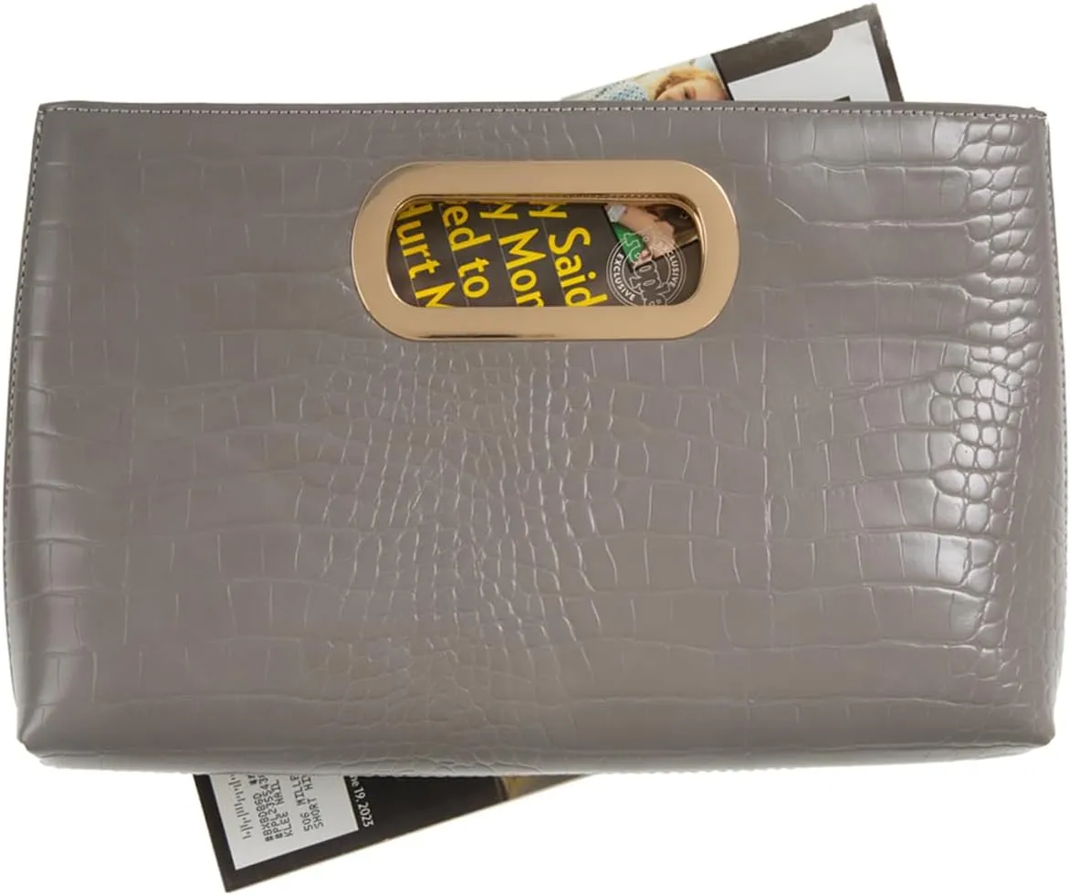 Crocodile Synthetic Leather Top Handle Clutch