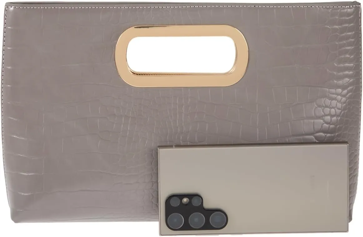 Crocodile Synthetic Leather Top Handle Clutch