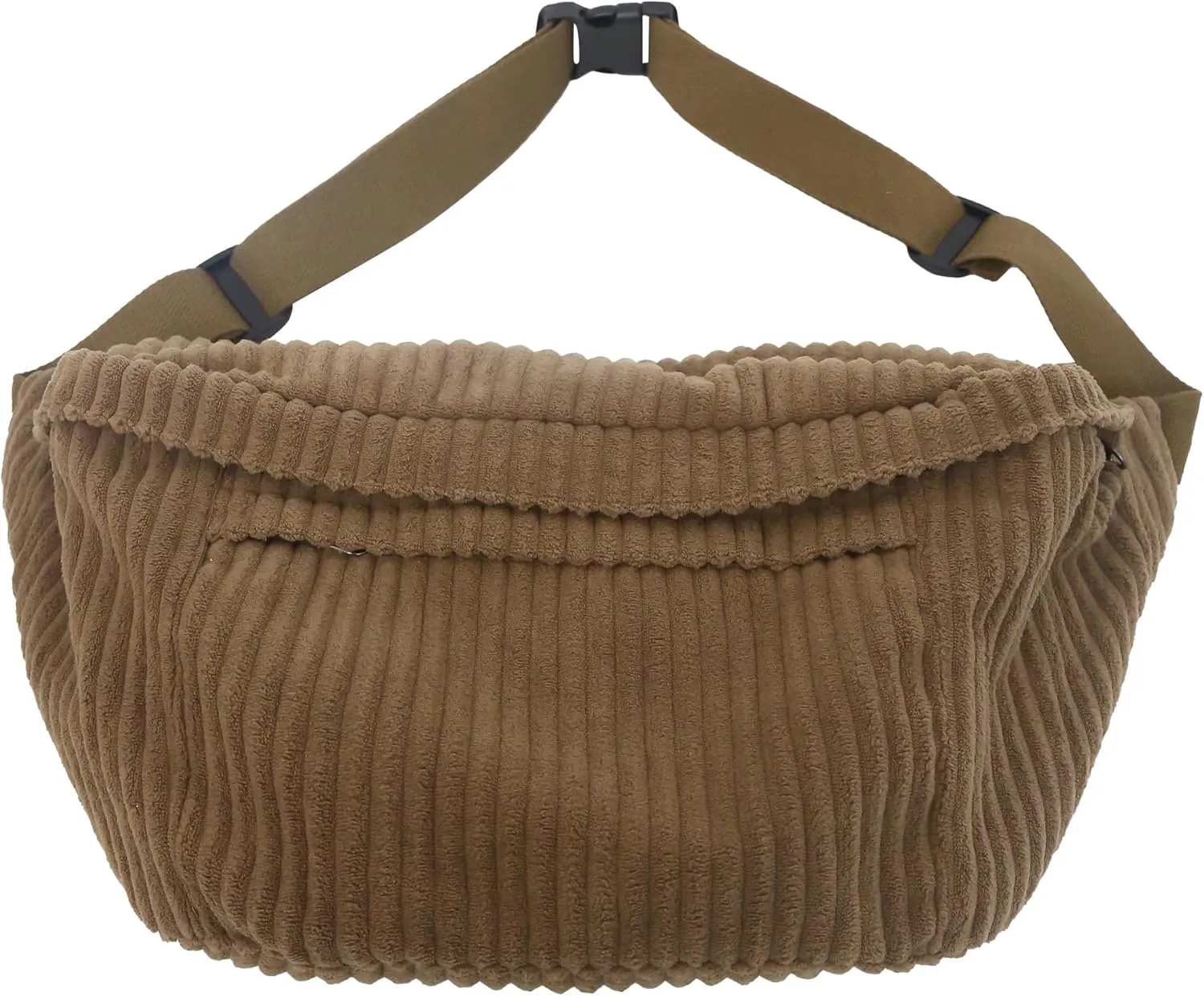 Crossbody Bag Fanny Pack for Women Men, Corduroy Waist Pack Large Chest Bag with Adjustable Strap for Workout Travel Sports Running (Brown-1)