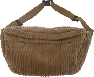 Crossbody Bag Fanny Pack for Women Men, Corduroy Waist Pack Large Chest Bag with Adjustable Strap for Workout Travel Sports Running (Brown-1)