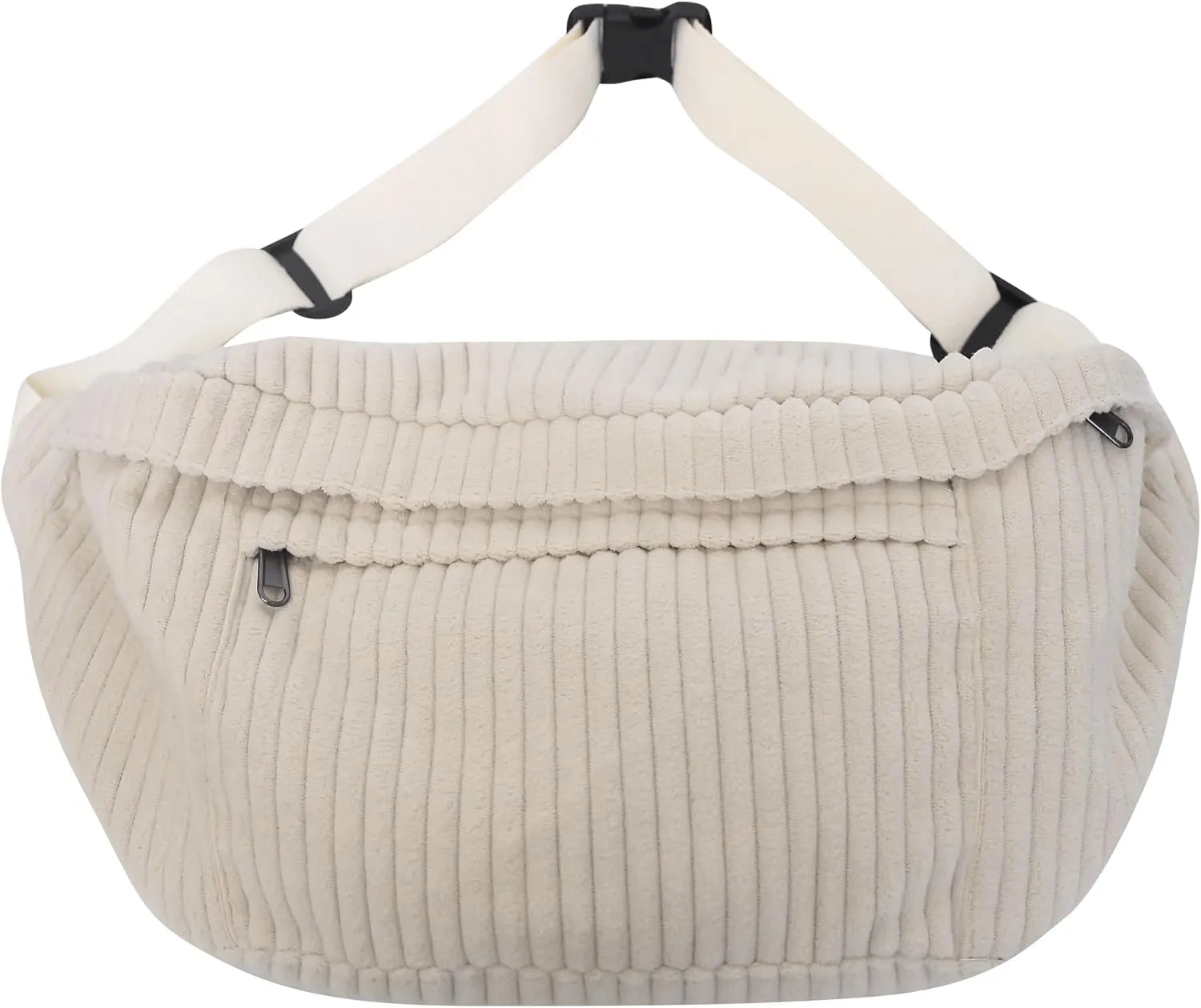 Crossbody Bag Fanny Pack for Women Men, Corduroy Waist Pack Large Chest Bag with Adjustable Strap for Workout Travel Sports Running (Off White-1)