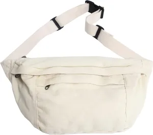 Crossbody Bag Fanny Pack for Women Men, Waist Pack Large Chest Bag with Adjustable Strap for Workout Travel Sports Running(Off White)