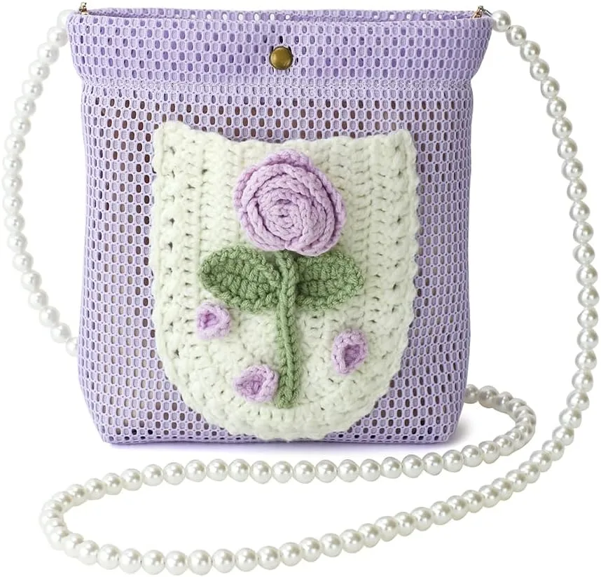 Crossbody Bag for Women & Girls - Small Mesh Purse Wallet with Original Design, Perfect as Vacation & Travel Essentials, Beach Bag, or Gift (Purple)