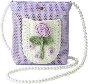 Crossbody Bag for Women & Girls - Small Mesh Purse Wallet with Original Design, Perfect as Vacation & Travel Essentials, Beach Bag, or Gift (Purple)