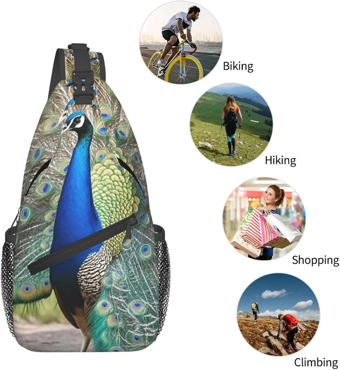 Crossbody Bag for Women Men Bird Peacock Chest Bag Crossbody Sling Bag Adjustable Shoulder Bag