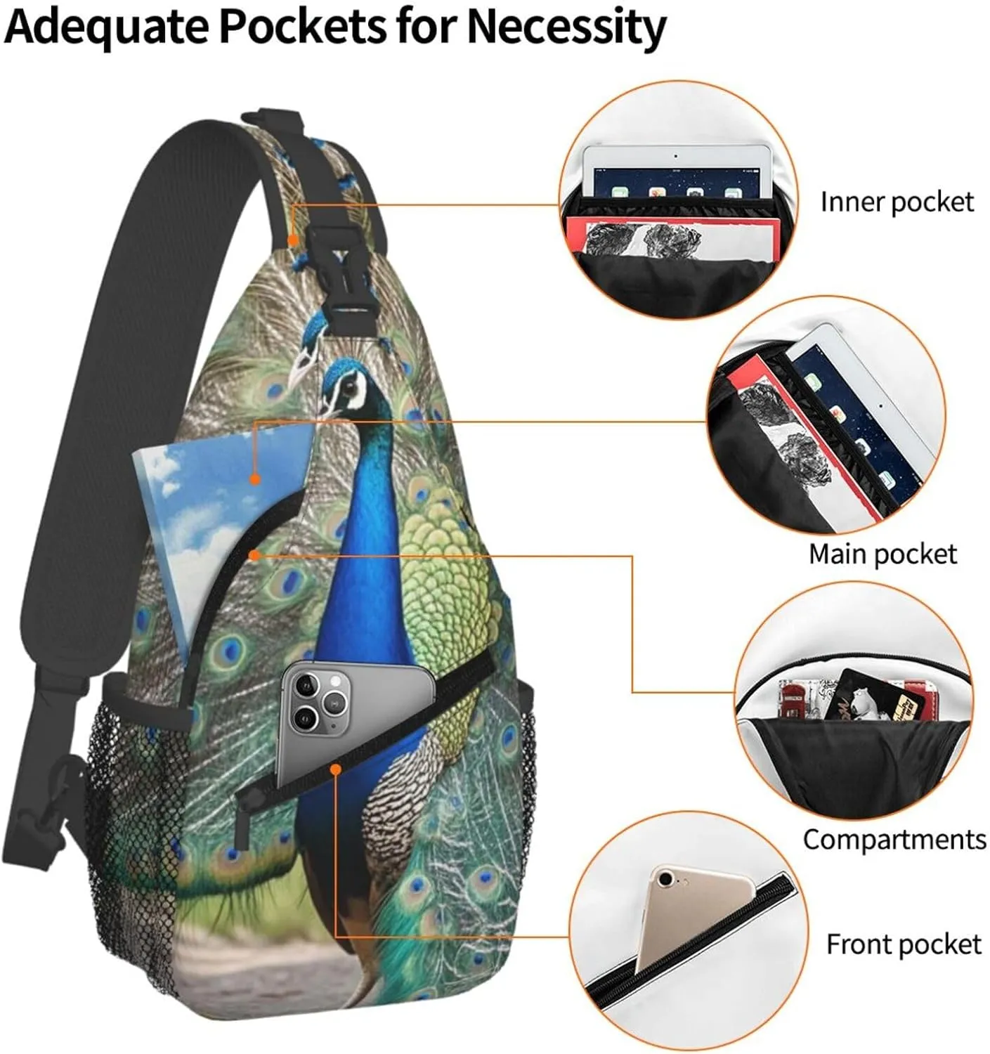 Crossbody Bag for Women Men Bird Peacock Chest Bag Crossbody Sling Bag Adjustable Shoulder Bag