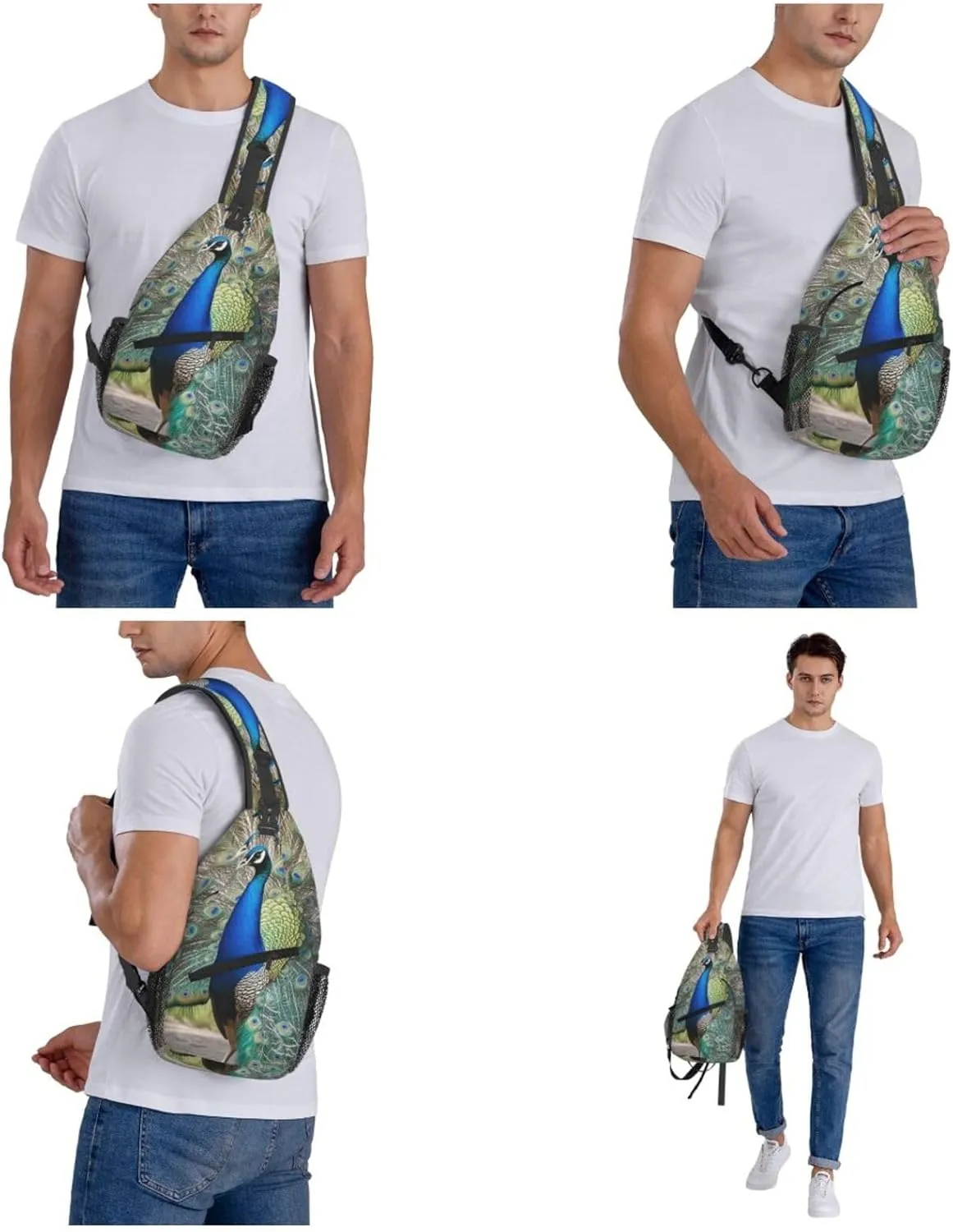 Crossbody Bag for Women Men Bird Peacock Chest Bag Crossbody Sling Bag Adjustable Shoulder Bag