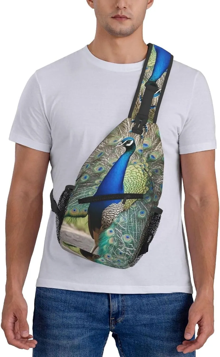 Crossbody Bag for Women Men Bird Peacock Chest Bag Crossbody Sling Bag Adjustable Shoulder Bag