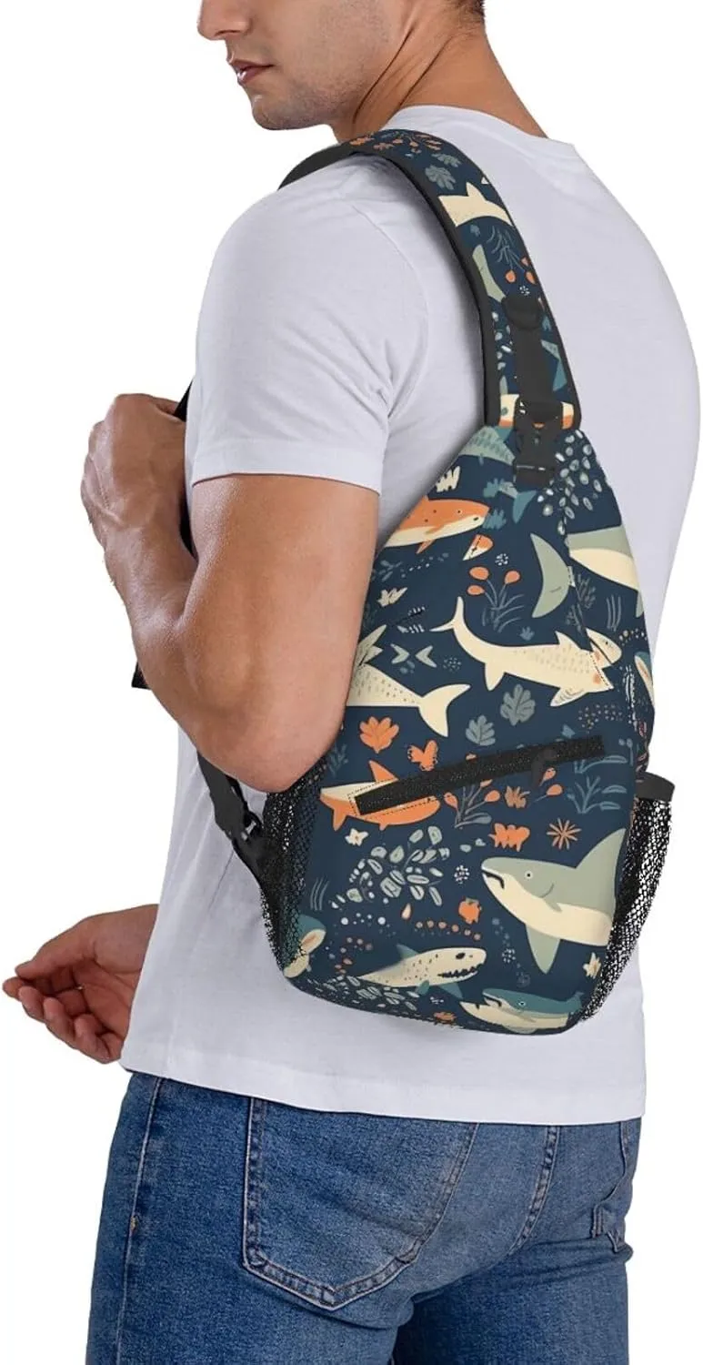 Crossbody Bag for Women Men Minimalist Shark Illustration Chest Bag Crossbody Sling Bag Adjustable Shoulder Bag