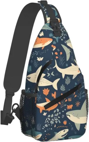 Crossbody Bag for Women Men Minimalist Shark Illustration Chest Bag Crossbody Sling Bag Adjustable Shoulder Bag