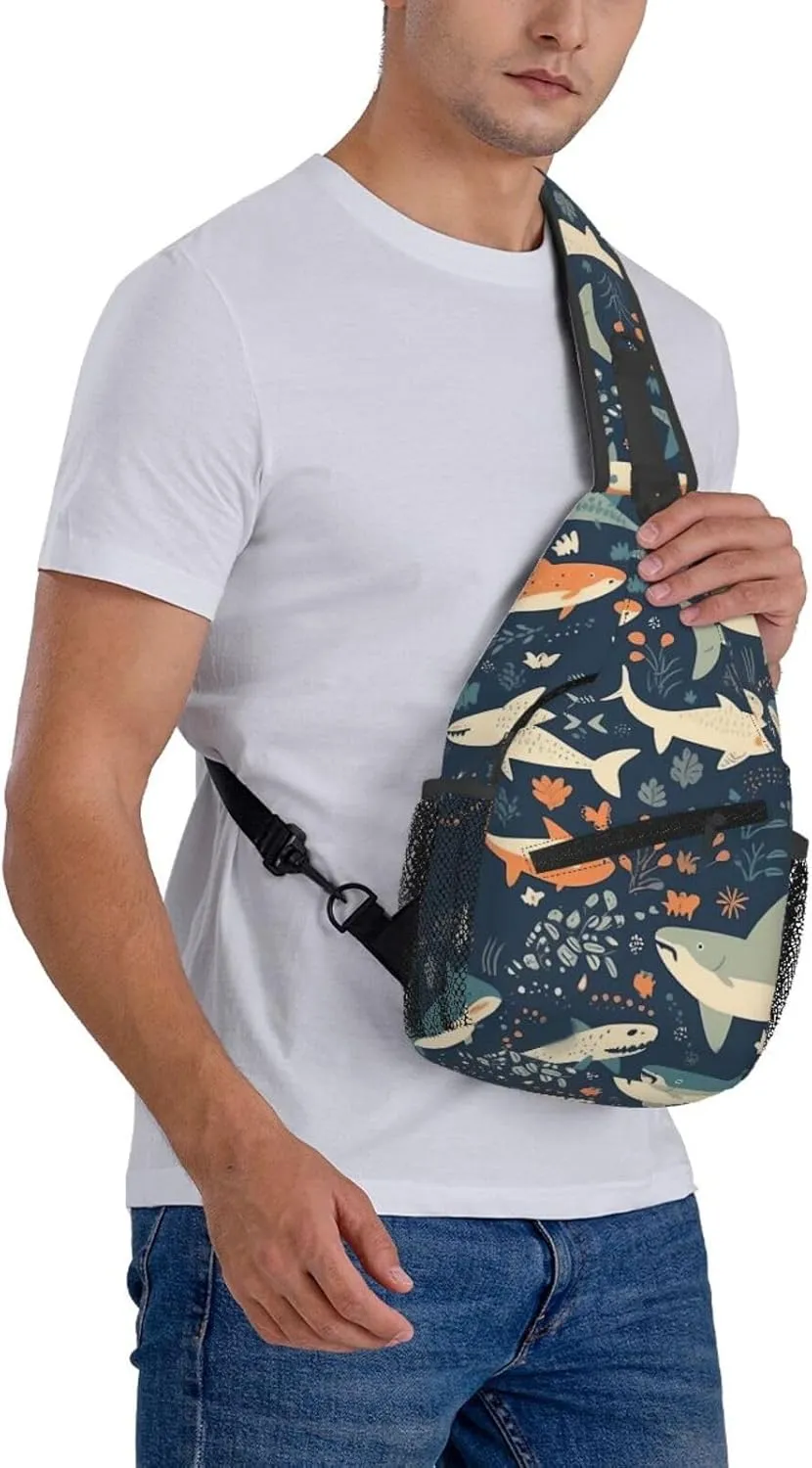 Crossbody Bag for Women Men Minimalist Shark Illustration Chest Bag Crossbody Sling Bag Adjustable Shoulder Bag