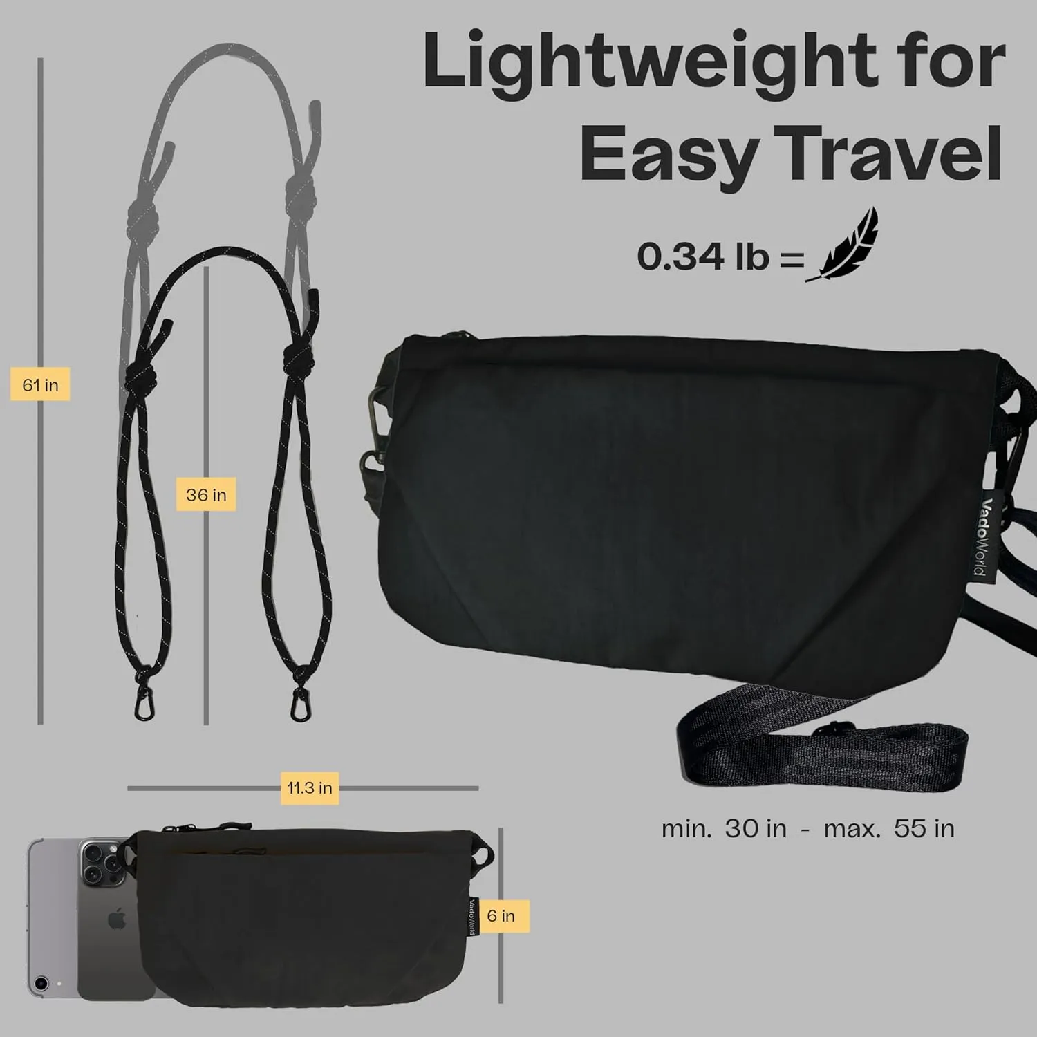 Crossbody Bag, Lightweight Sacoche Phone Bag, Portable Sling Bag with Adjustable Strap and Multi-Pockets for Travel