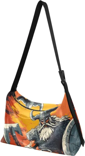 Crossbody Bag Viking Soldier Print for Women Men Large Capacity PU Leather Shoulder Bag Zipper Closure with Fabric Strap