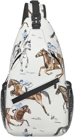 Crossbody Bags For Women Men Horse Race Sling Backpack Chest Shoulder Bag Gym Cycling Travel Hiking Daypack