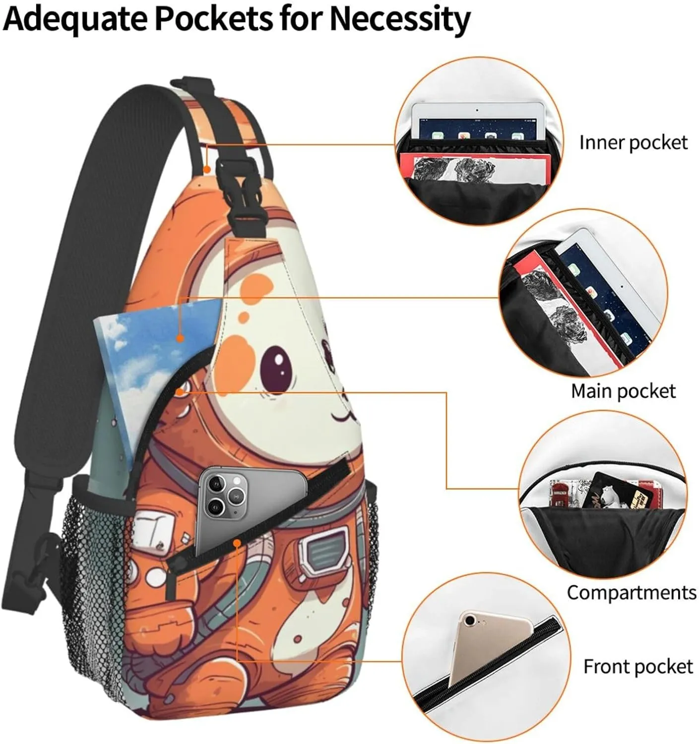 Crossbody Bags for Women Men Trendy Sling Bag Casual Chest Bag Rabbit and Cup Shoulder Bag for Travel Sport