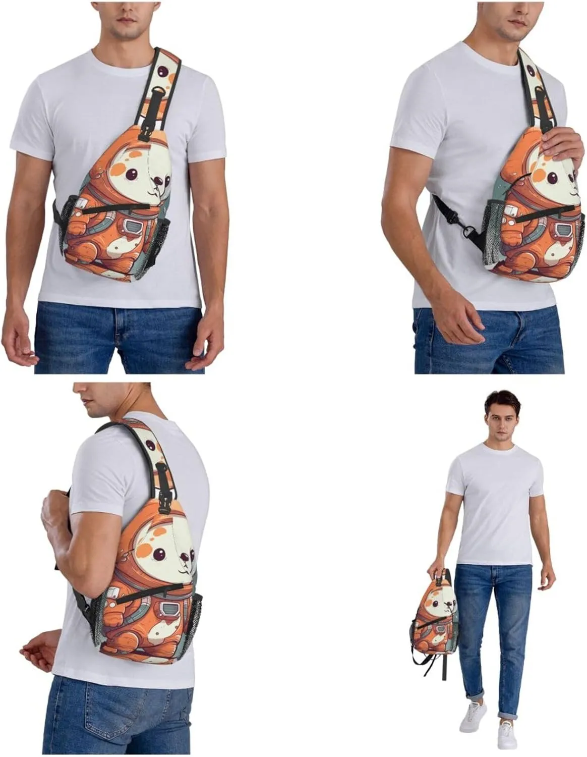 Crossbody Bags for Women Men Trendy Sling Bag Casual Chest Bag Rabbit and Cup Shoulder Bag for Travel Sport