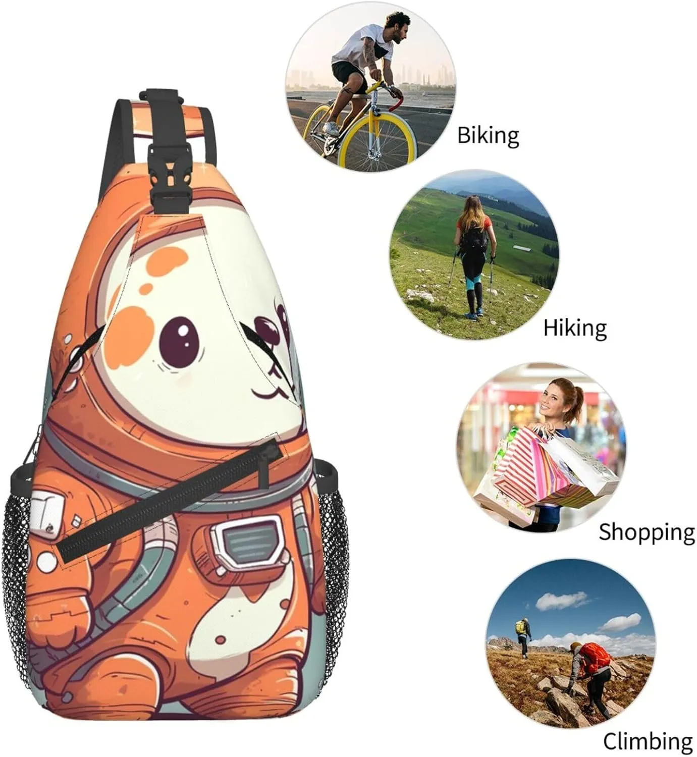 Crossbody Bags for Women Men Trendy Sling Bag Casual Chest Bag Rabbit and Cup Shoulder Bag for Travel Sport