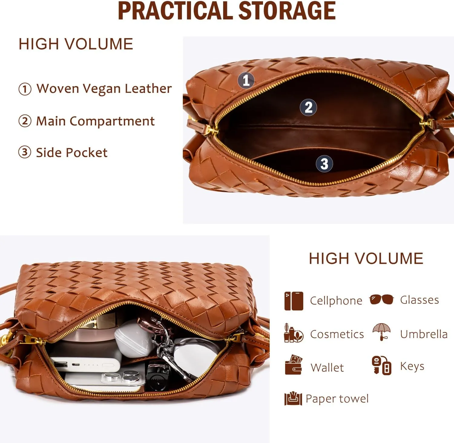 Crossbody Bags Woven Small Purses Shoulder Bag Leather Handbags for Women