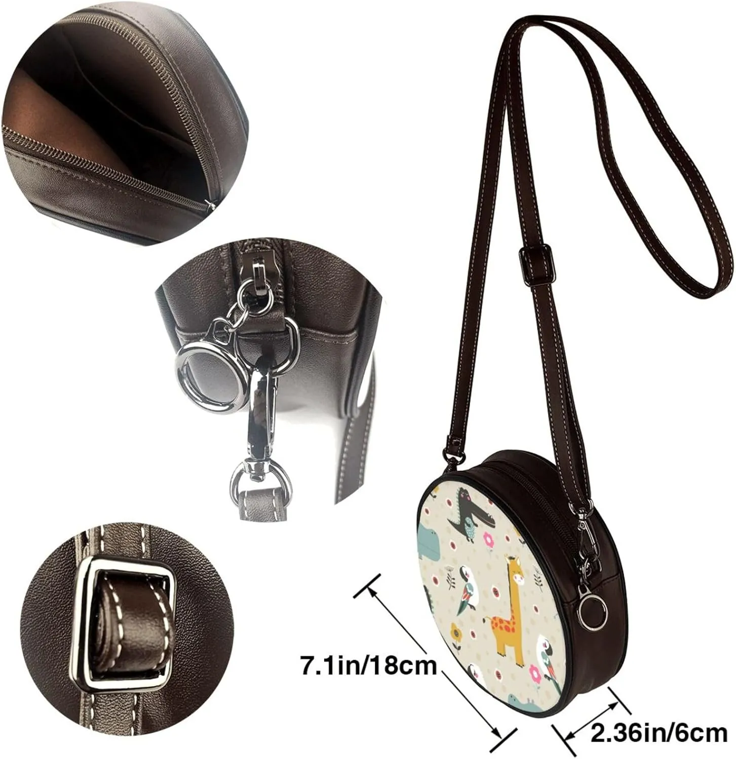 Crossbody Purse for Women, PU Leather Round Crossbody Bag, Mini Purses Handbags with Strap Zipper