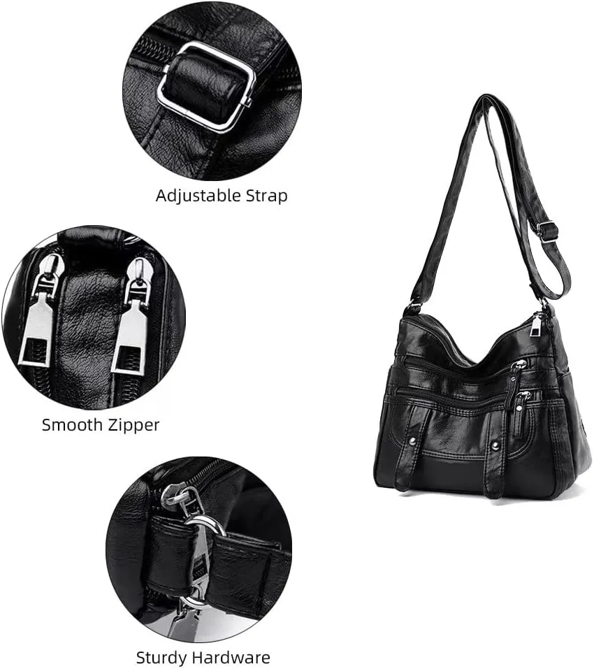 Crossbody Purse for Women Vintage Hobo Handbag Soft Leather Shoulder Bag Roomy Travel Tote Purse with Adjustable Strap