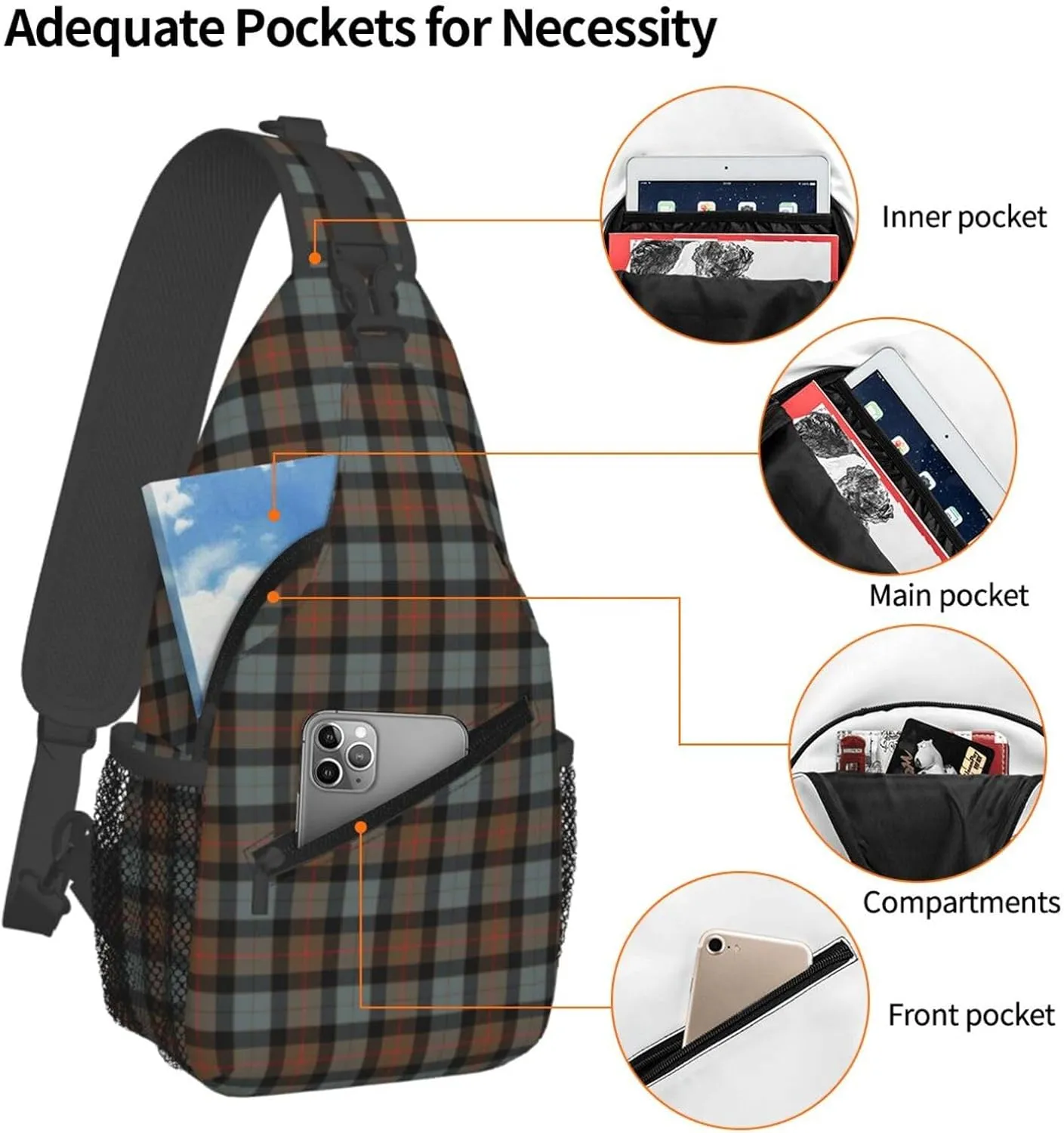 Crossbody Sling Backpack Clan Gunn Weathered Tartan Shoulder Chest Bag Daypack for Traveling Sport