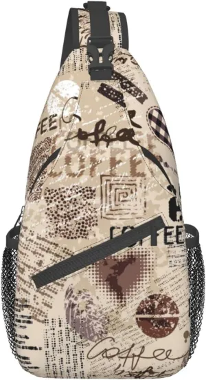 Crossbody Sling Backpack Sling Bag Chest Bag Shoulder Bag Travel Hiking Daypack For Men Women-Abstract Coffee Pattern With Letters
