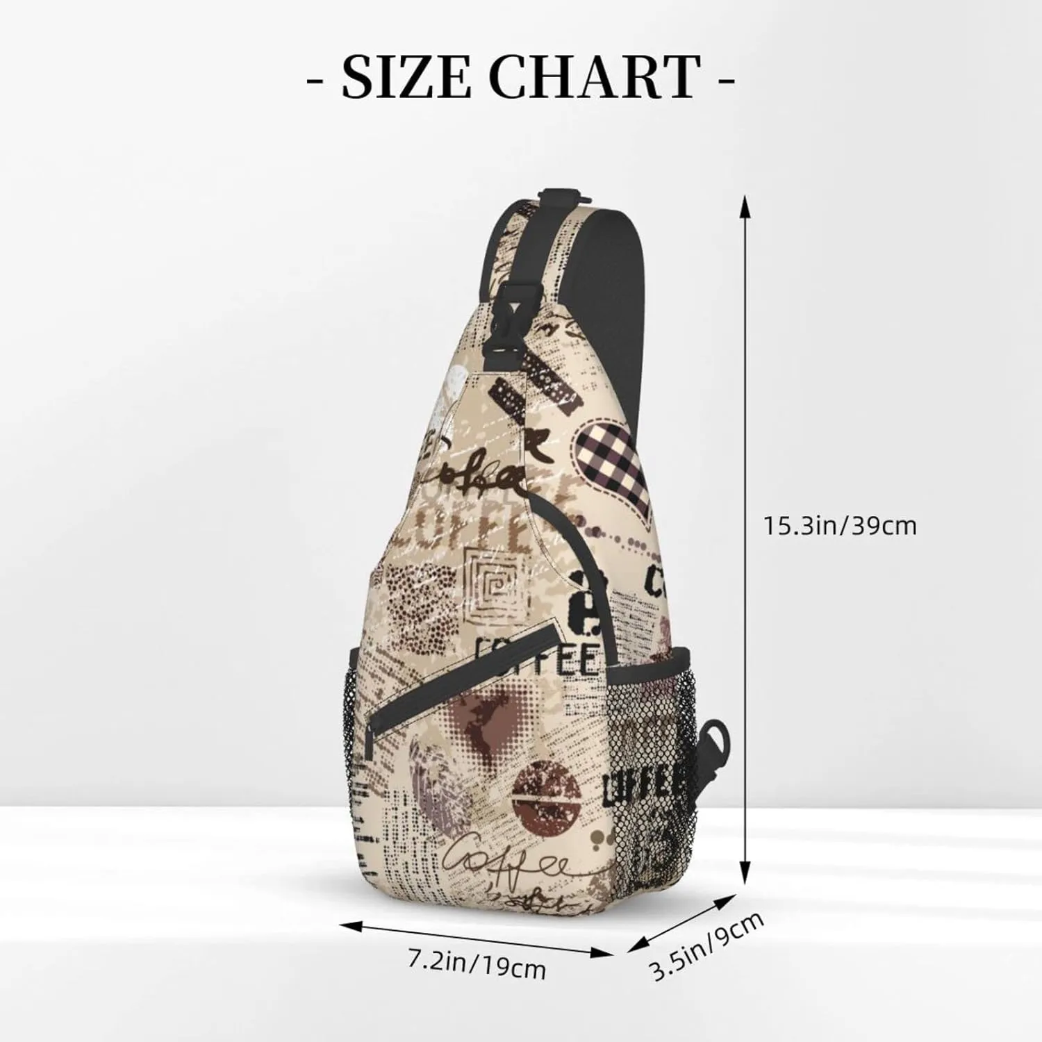 Crossbody Sling Backpack Sling Bag Chest Bag Shoulder Bag Travel Hiking Daypack For Men Women-Abstract Coffee Pattern With Letters