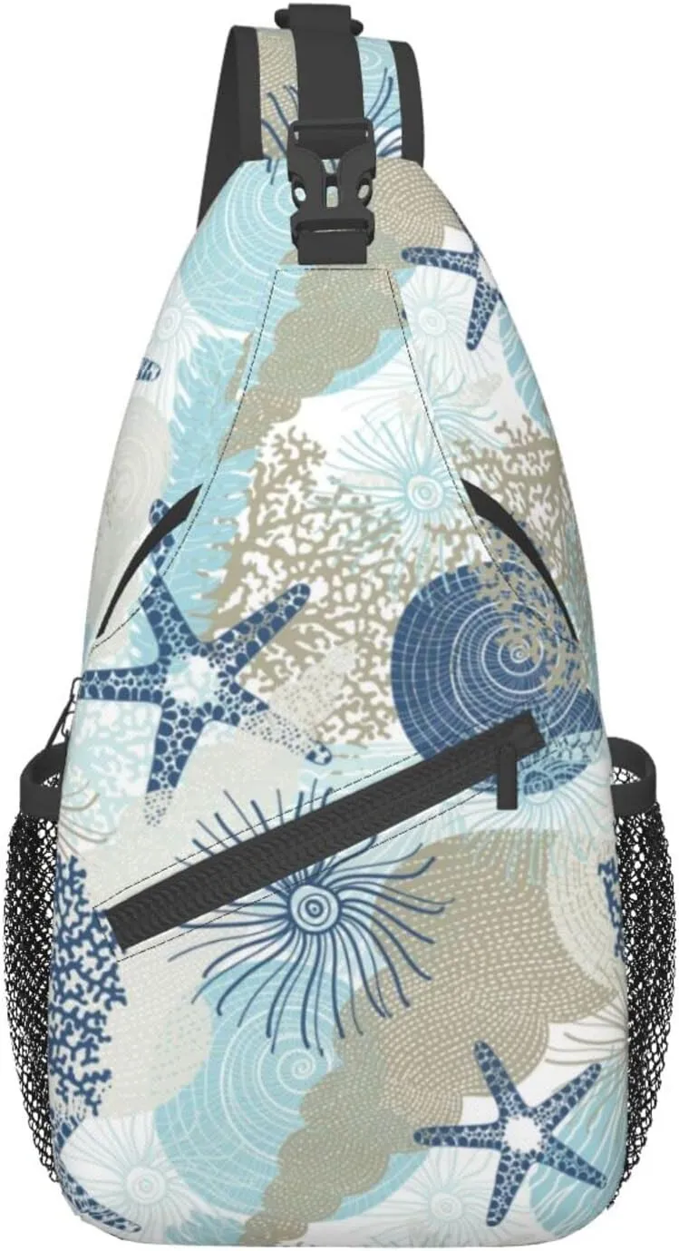 Crossbody Sling Backpack Sling Bag Chest Bag Shoulder Bag Travel Hiking Daypack For Men Women-Algae Corals And Seashells