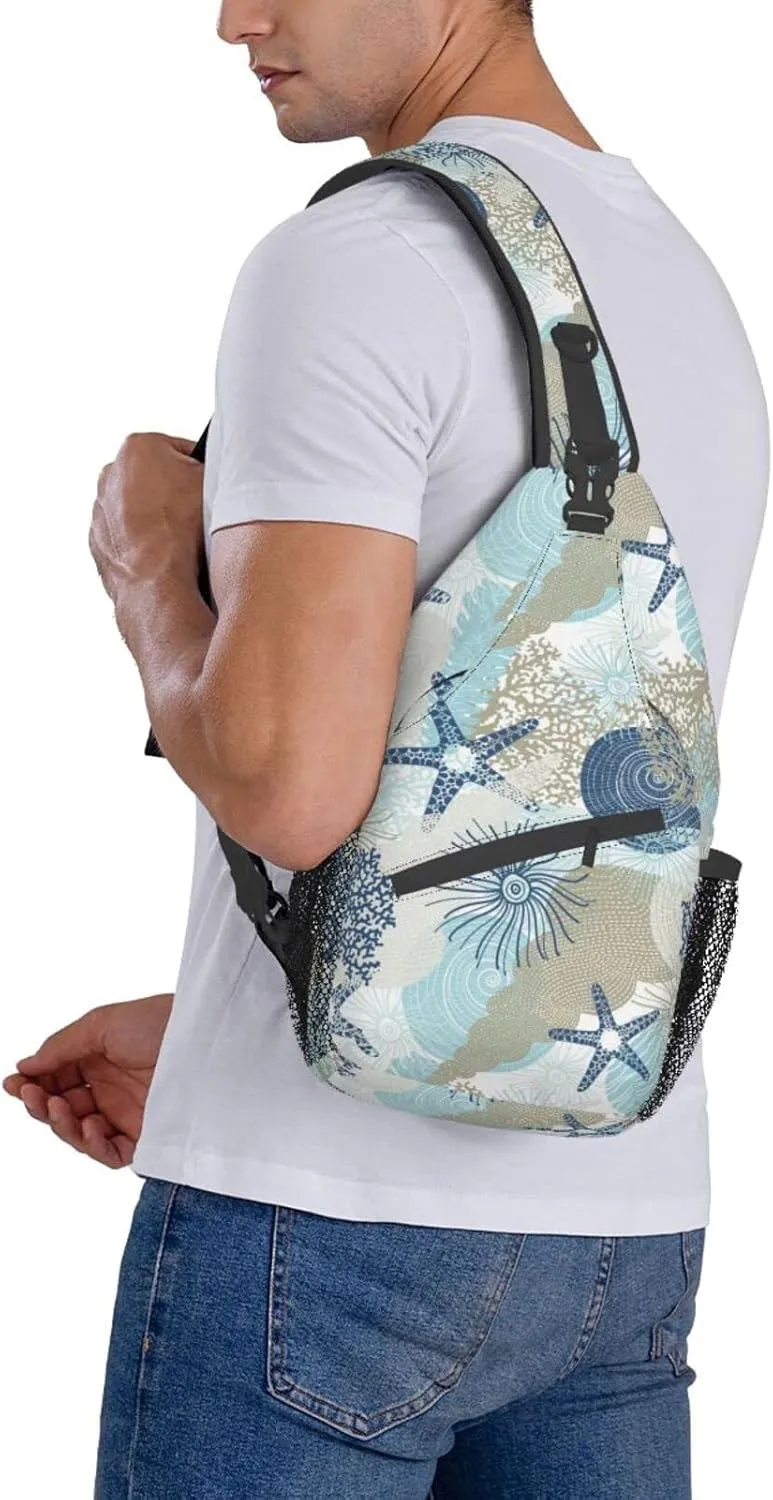 Crossbody Sling Backpack Sling Bag Chest Bag Shoulder Bag Travel Hiking Daypack For Men Women-Algae Corals And Seashells