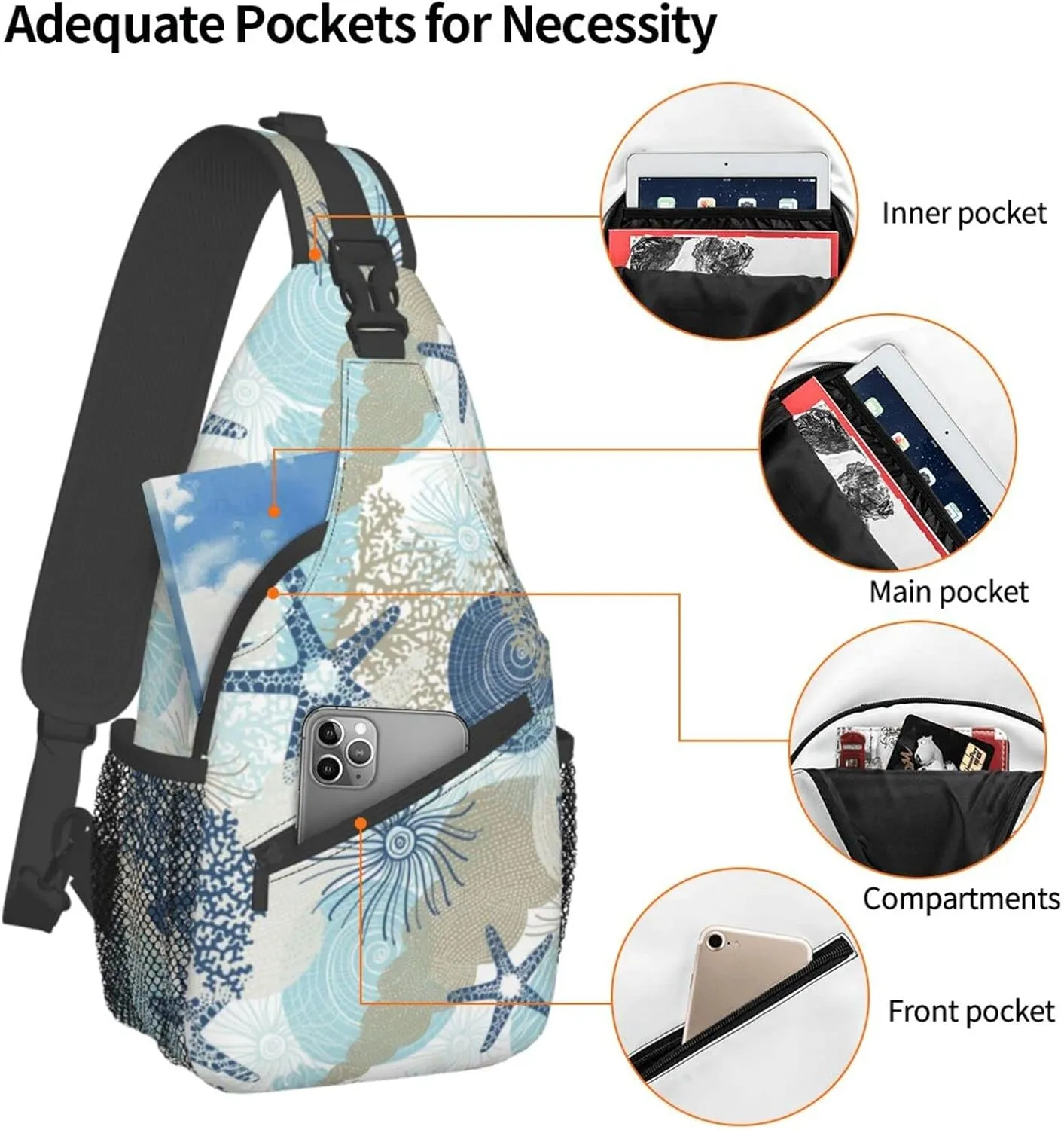 Crossbody Sling Backpack Sling Bag Chest Bag Shoulder Bag Travel Hiking Daypack For Men Women-Algae Corals And Seashells